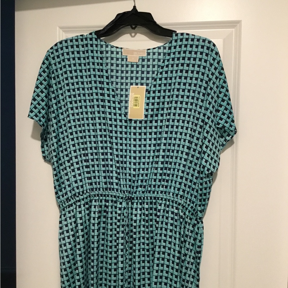 MICHAEL Michael Kors Teal Geometric Maxi Dress